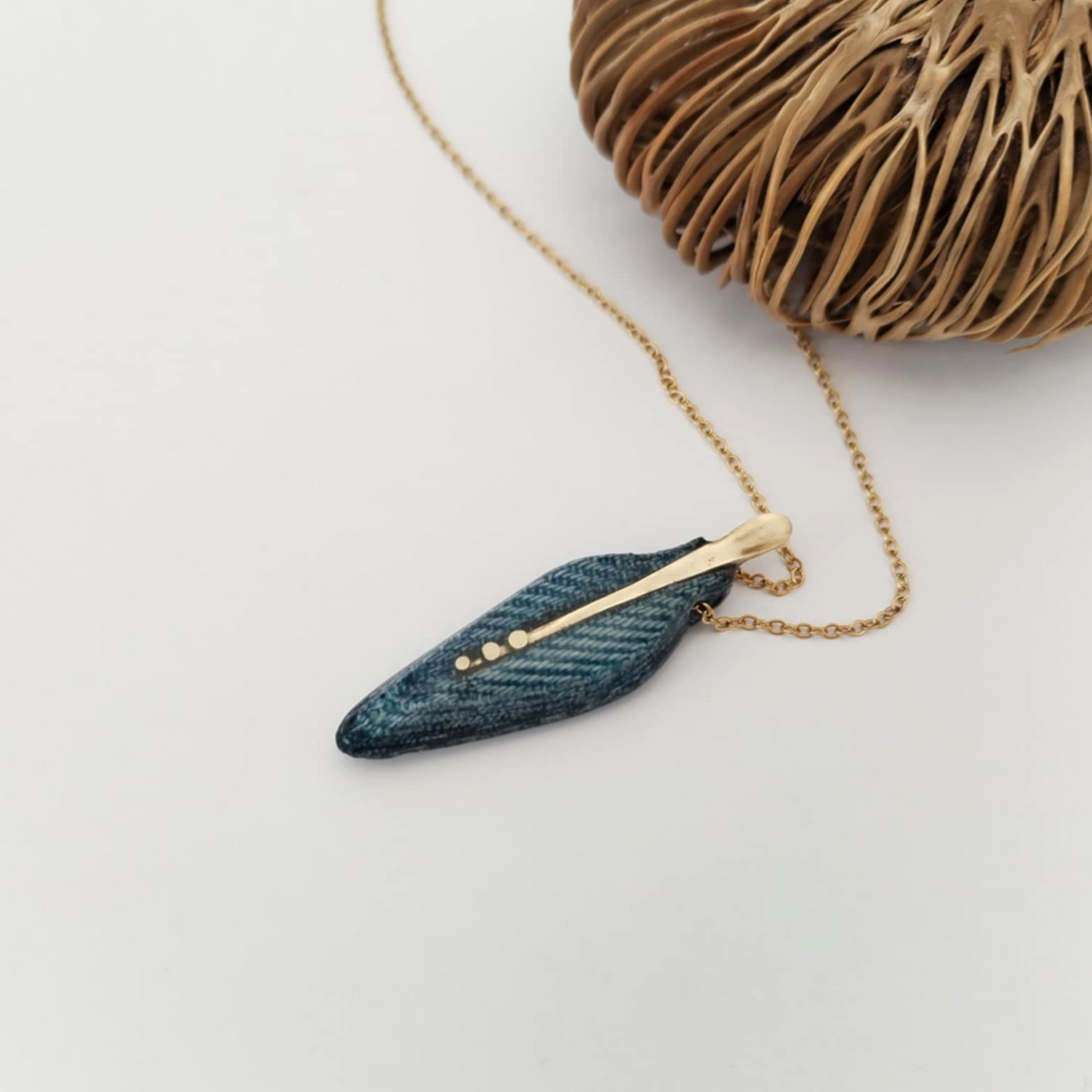 The Needle - Denim and Brass Necklace
