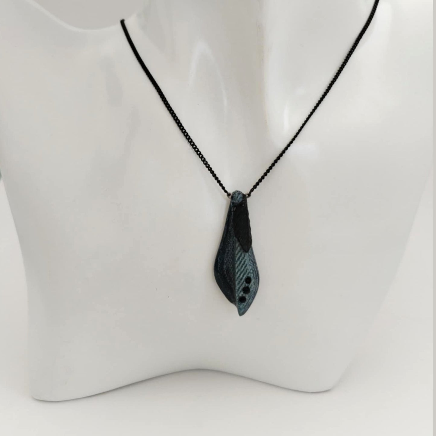 "Night Flower" - Denim and Black Crystals Necklace