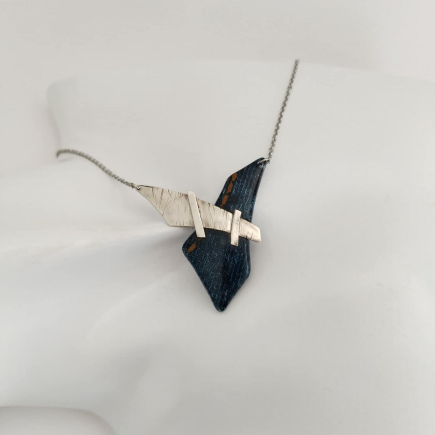 Denim and Sterling Silver Necklace