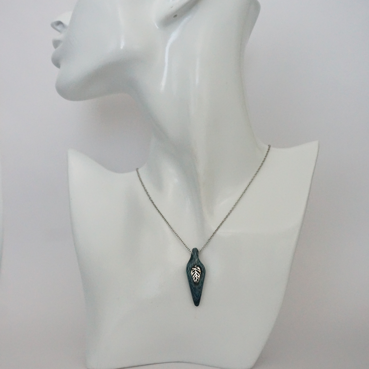 "The Leaf" - Denim and Stainless Steel Necklace