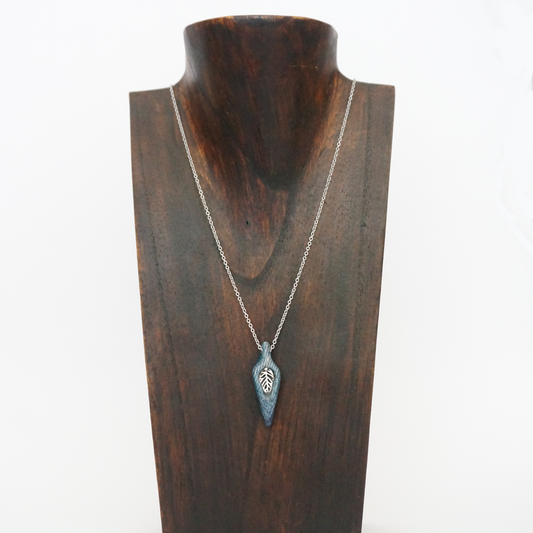 "The Leaf" - Denim and Stainless Steel Necklace