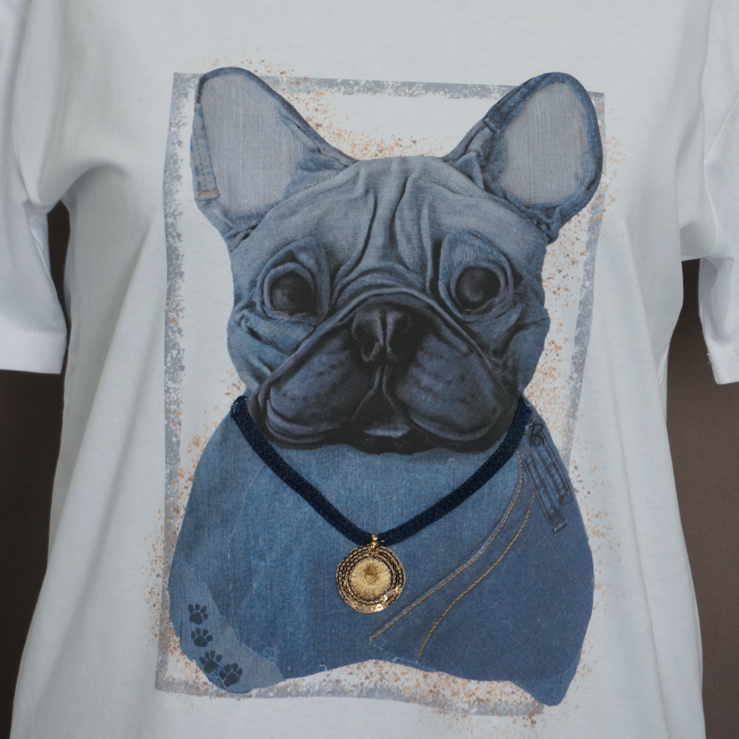 "French Bulldog" - Art T-Shirt with Denim Accents