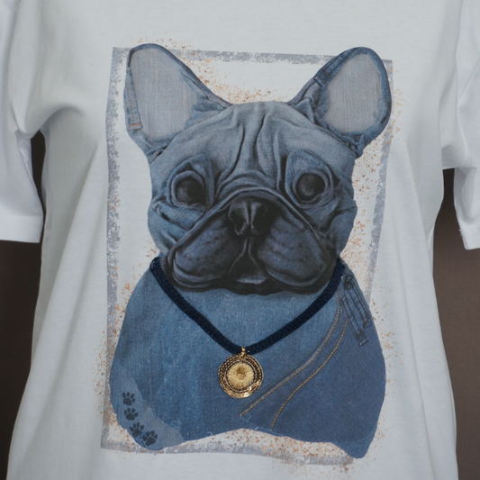 "French Bulldog" - Art T-Shirt with Denim Accents