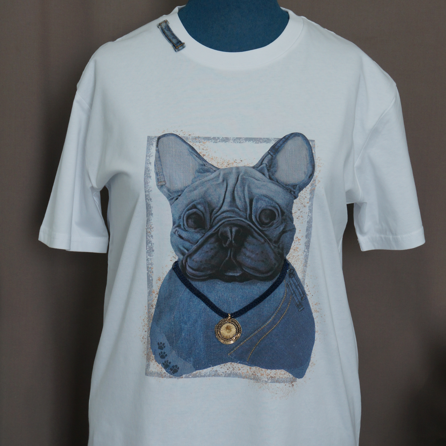 "French Bulldog" - Art T-Shirt with Denim Accents