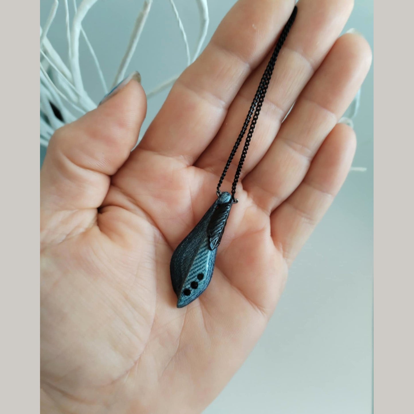 "Night Flower"  - Denim and Black Crystals Necklace