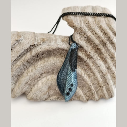 "Night Flower"  - Denim and Black Crystals Necklace