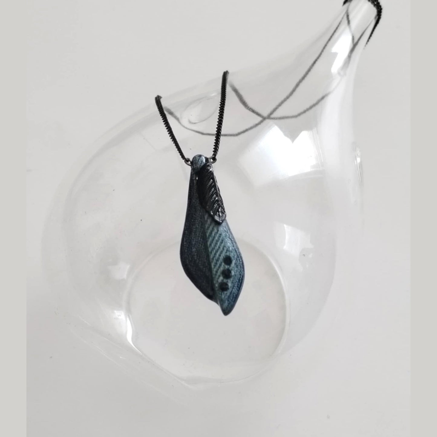 "Night Flower"  - Denim and Black Crystals Necklace