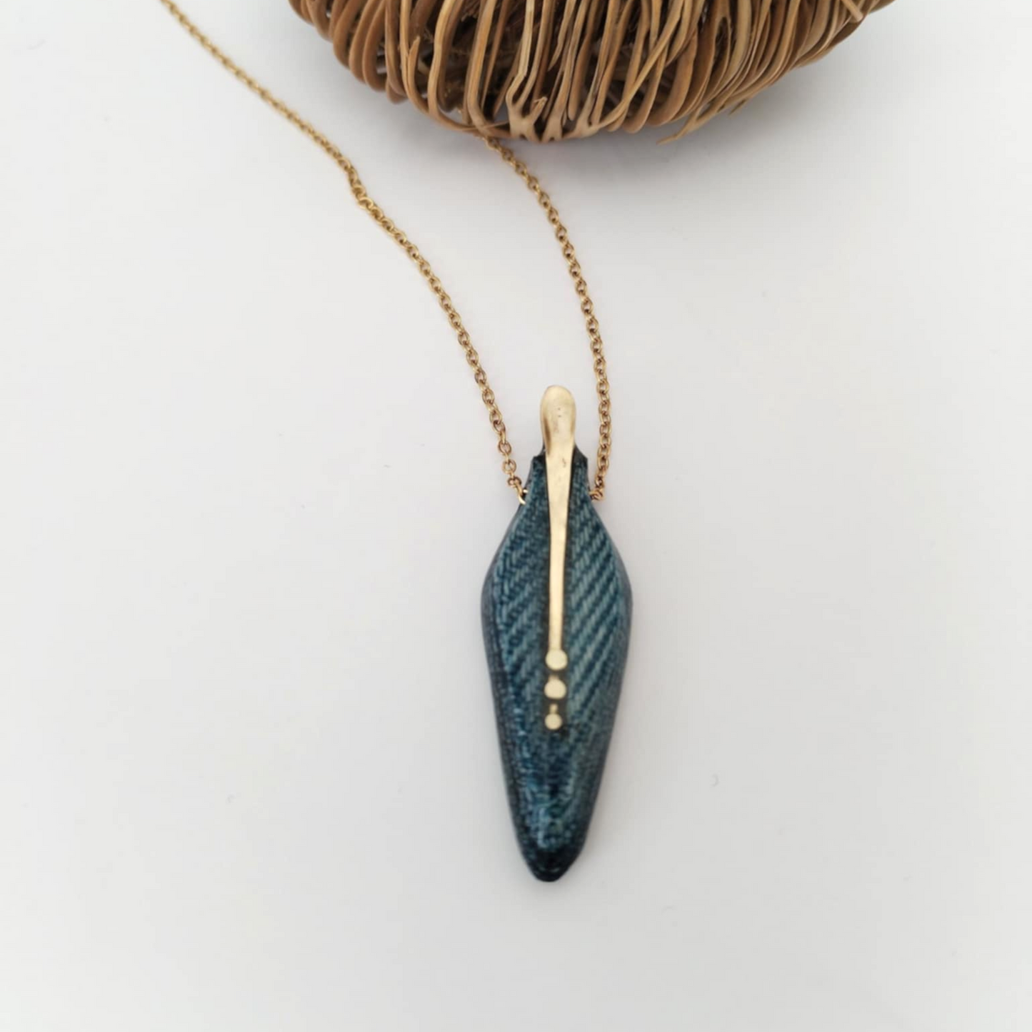 The Needle - Denim and Brass Necklace
