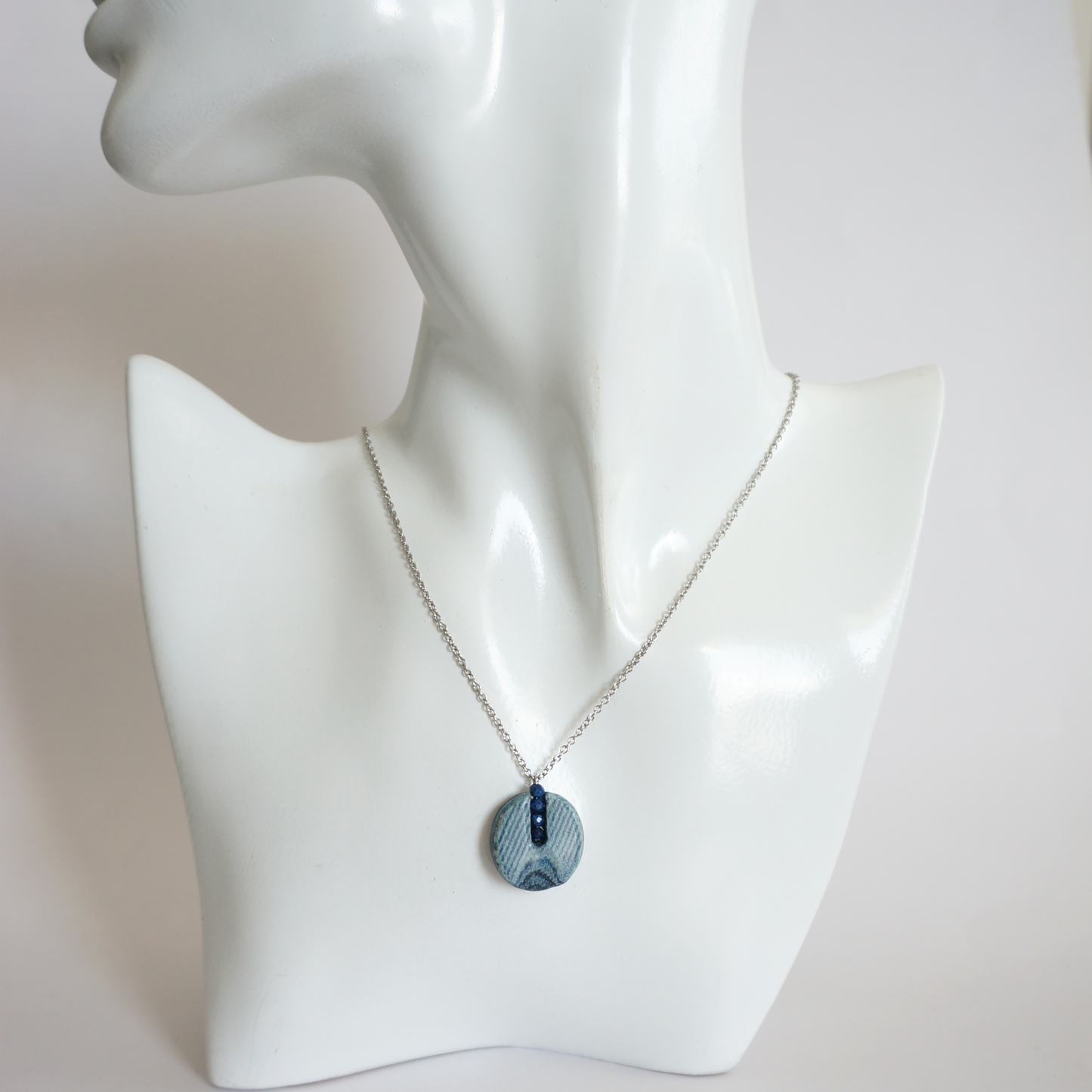 "Circle Stories"3 - Denim and Lapis Lazuli Stone Beads Necklace
