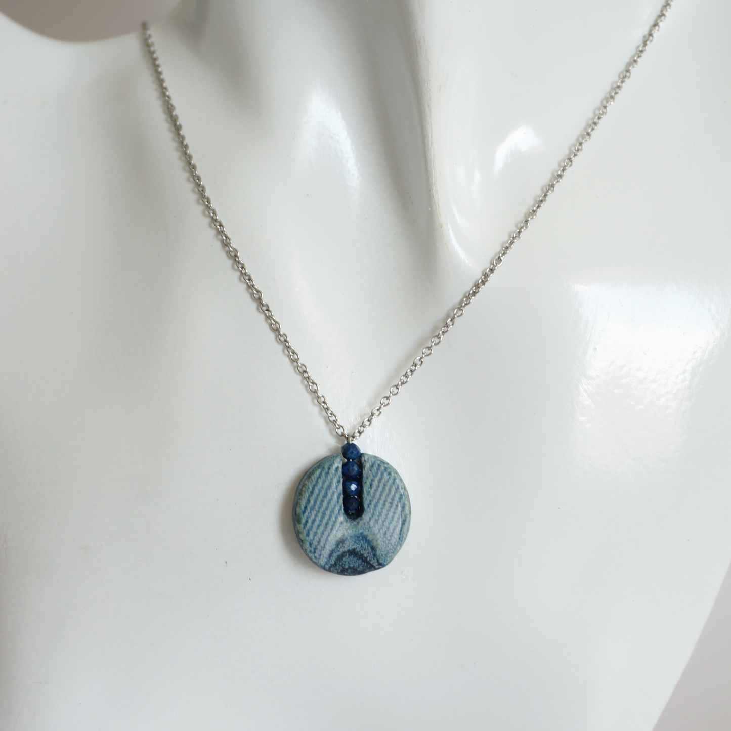 "Circle Stories"3 - Denim and Lapis Lazuli Stone Beads Necklace