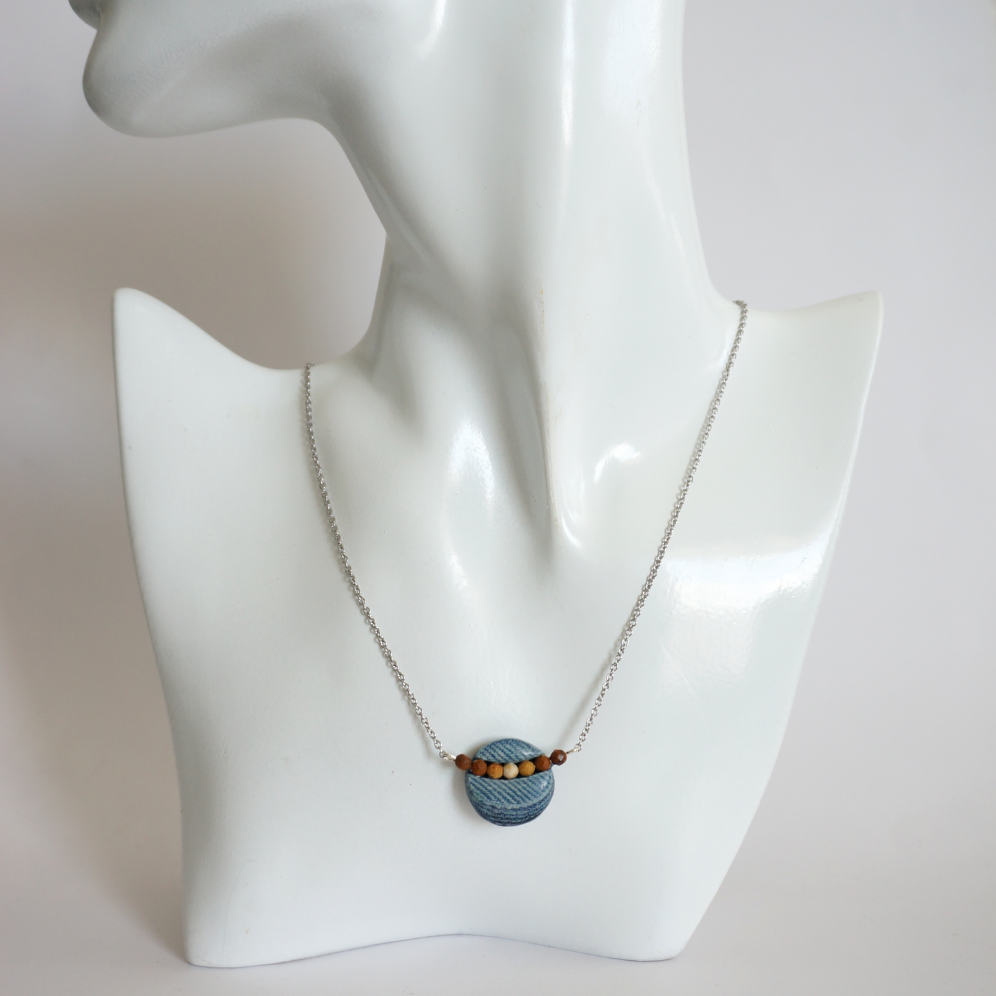 "Circle stories"1 - Denim and Jaspar Stone Beads Necklace
