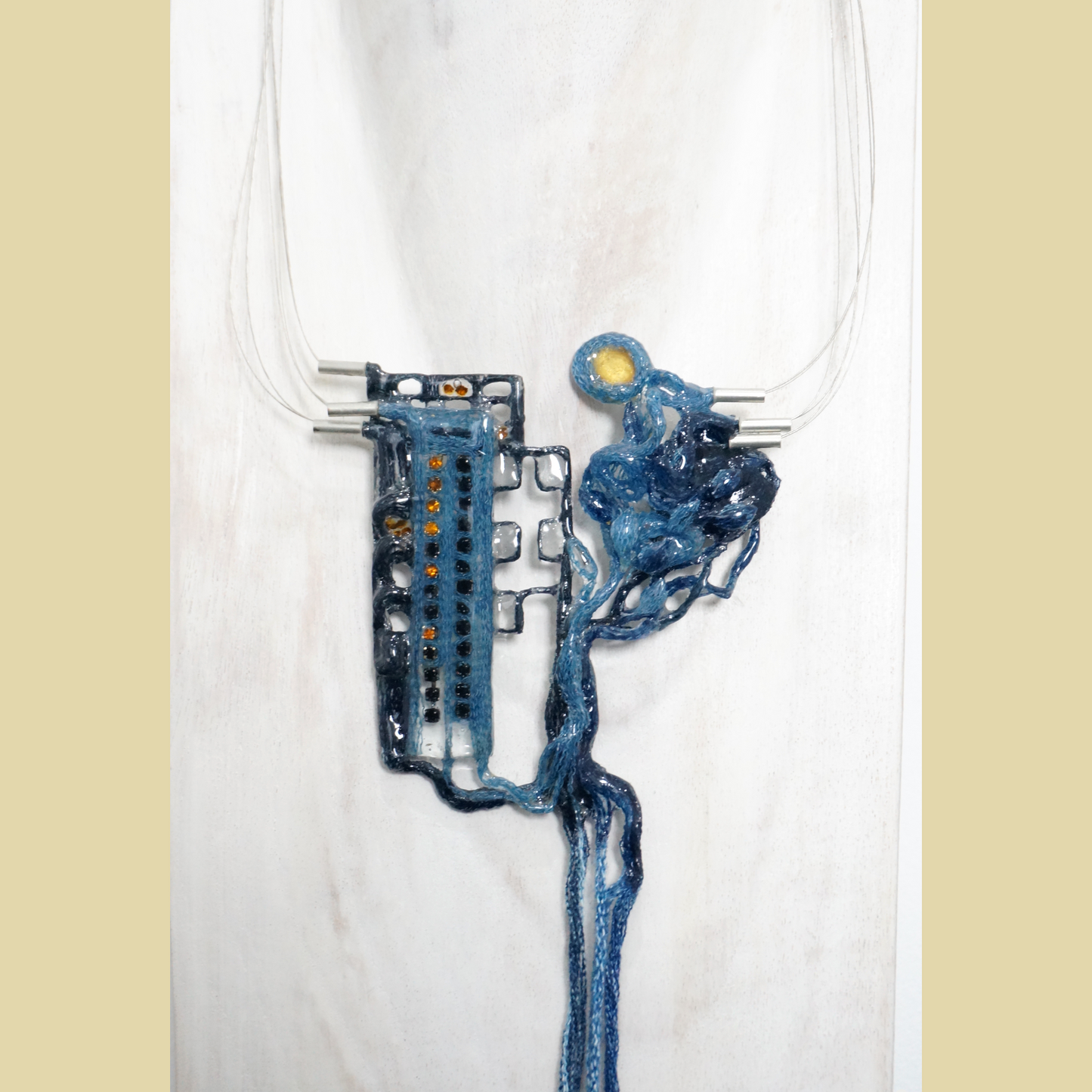 Rooted Circuit  - Denim/Resin Necklace