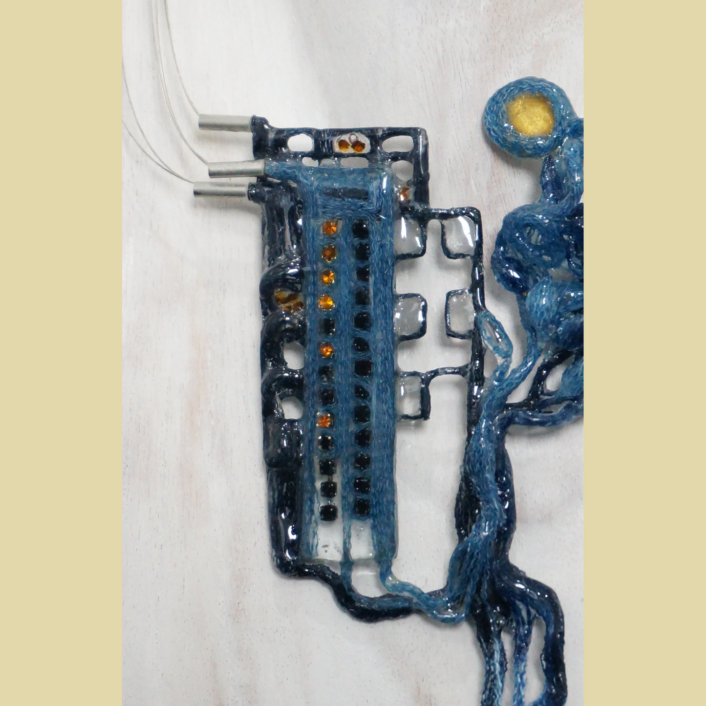 Rooted Circuit  - Denim/Resin Necklace