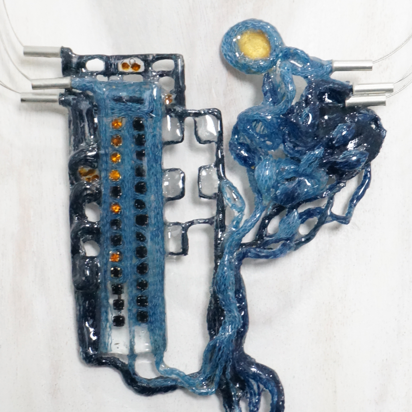Rooted Circuit  - Denim/Resin Necklace