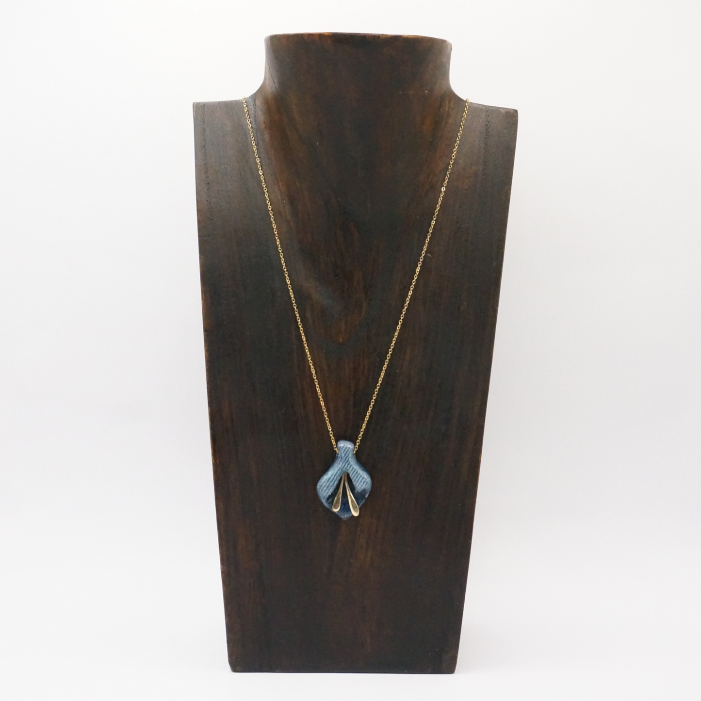 "The Blue Flower" - Denim and Brass Necklace