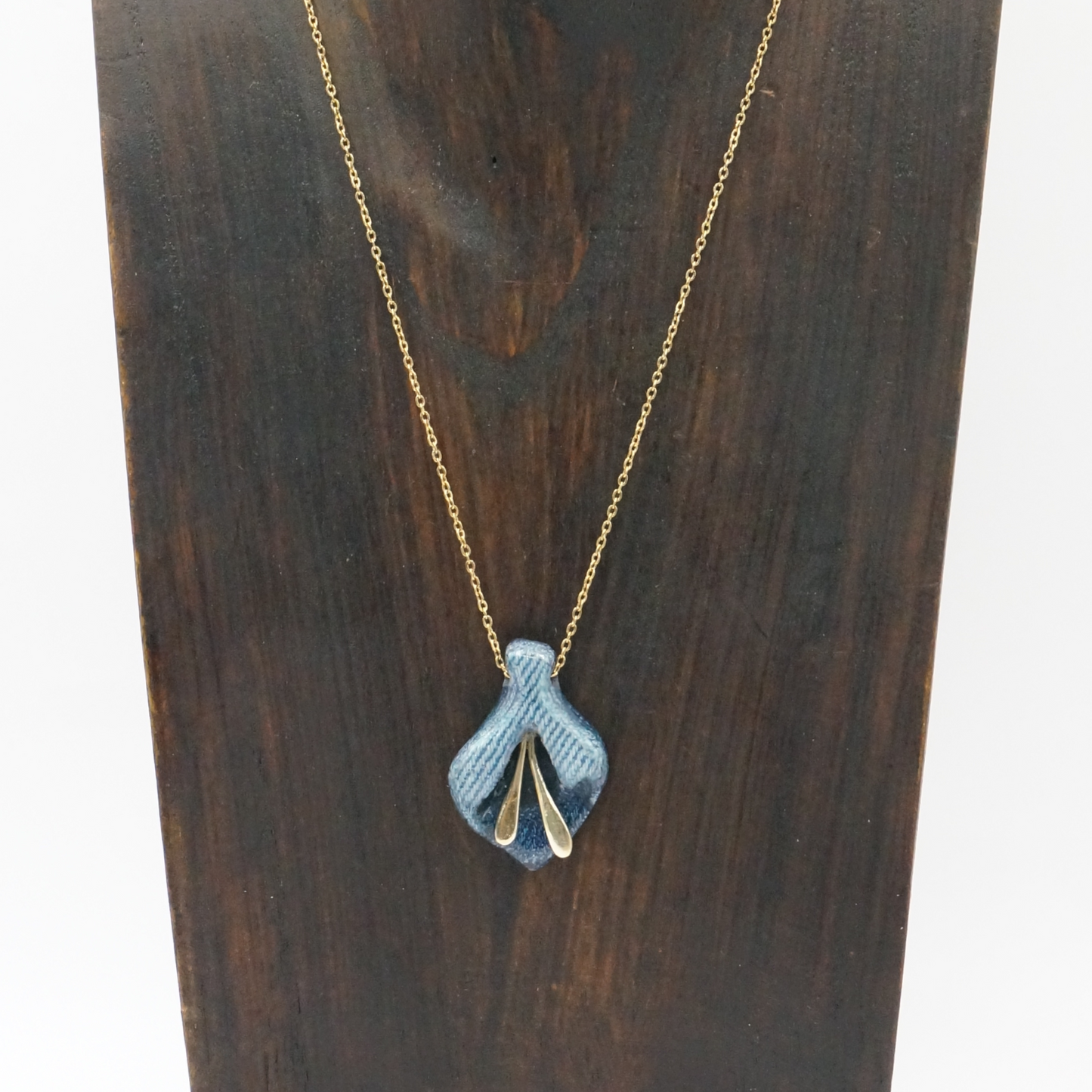 "The Blue Flower" - Denim and Brass Necklace