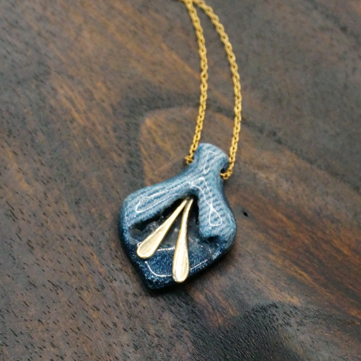 "The Blue Flower" - Denim and Brass Necklace