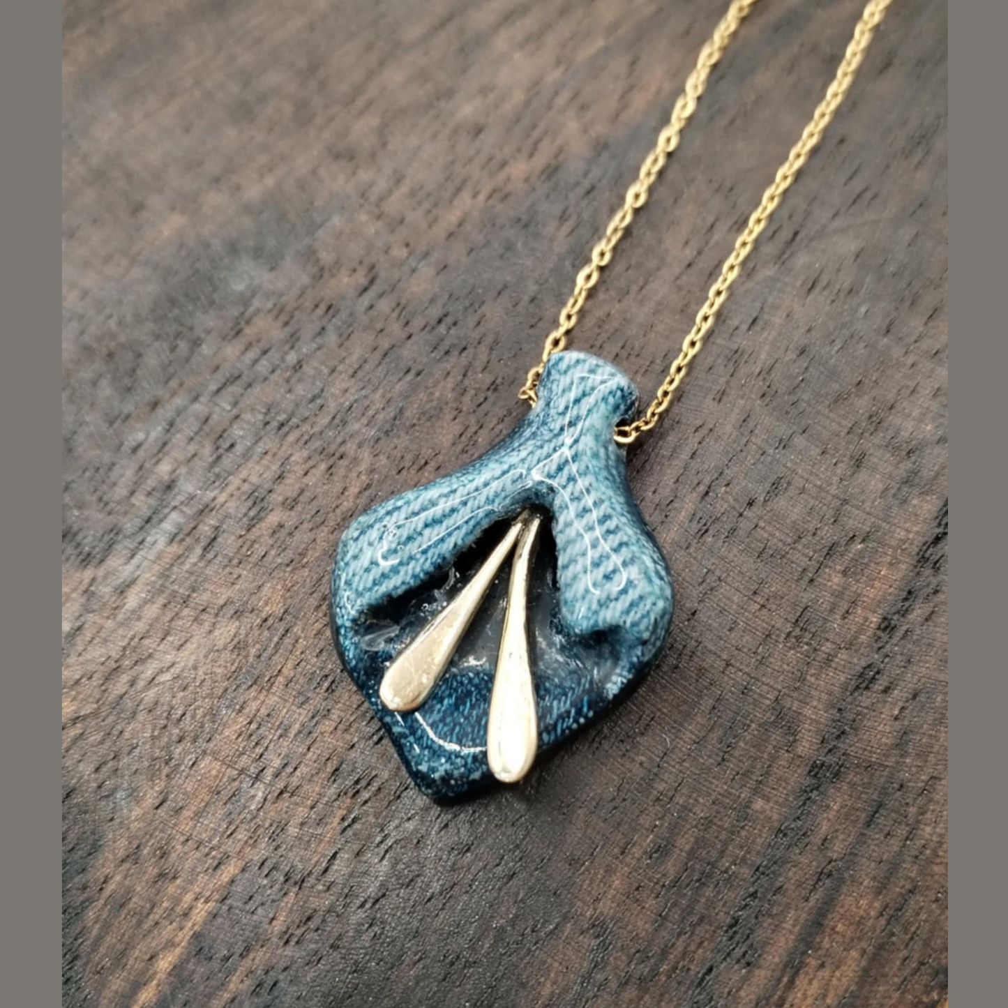 "The Blue Flower" - Denim and Brass Necklace