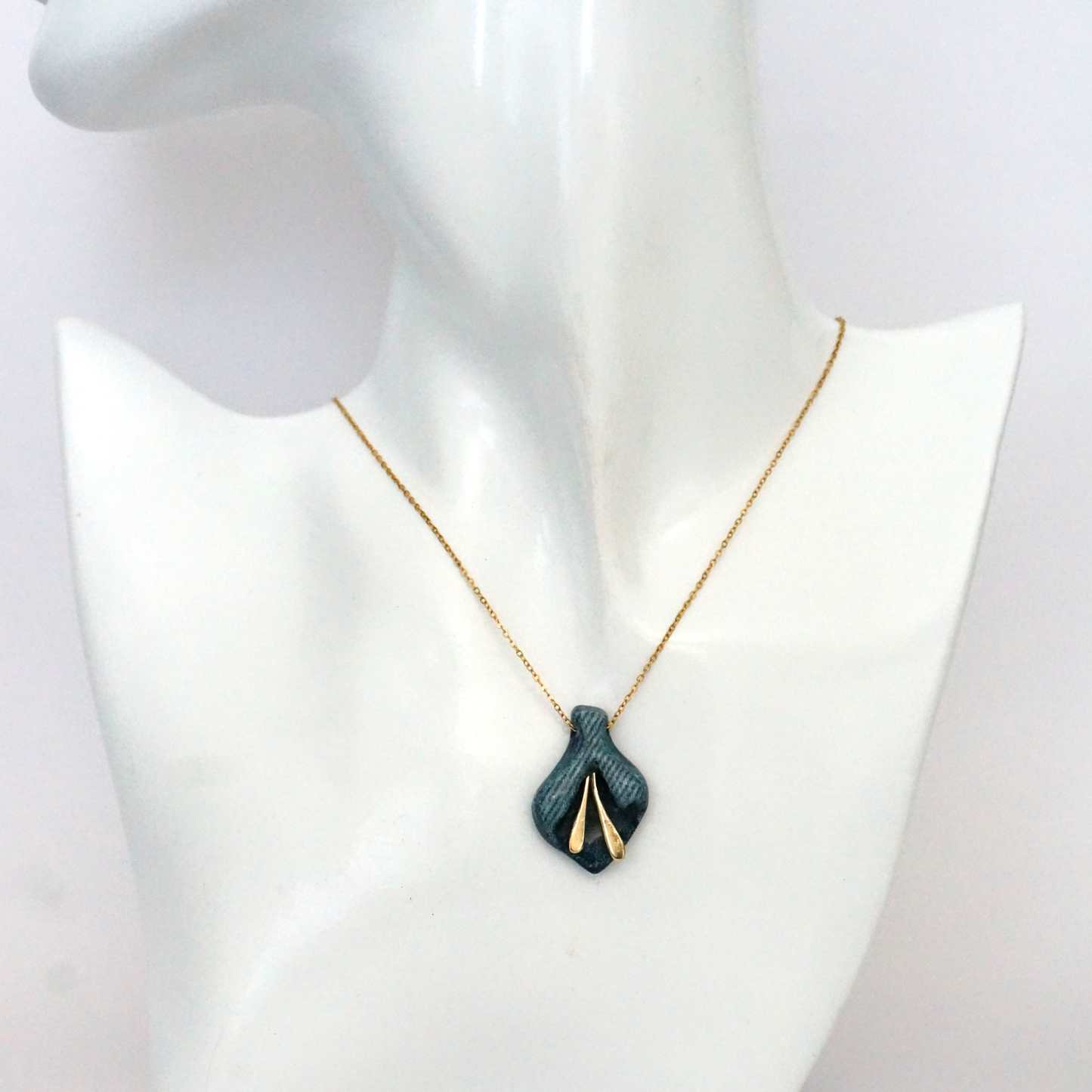 "The Blue Flower" - Denim and Brass Necklace