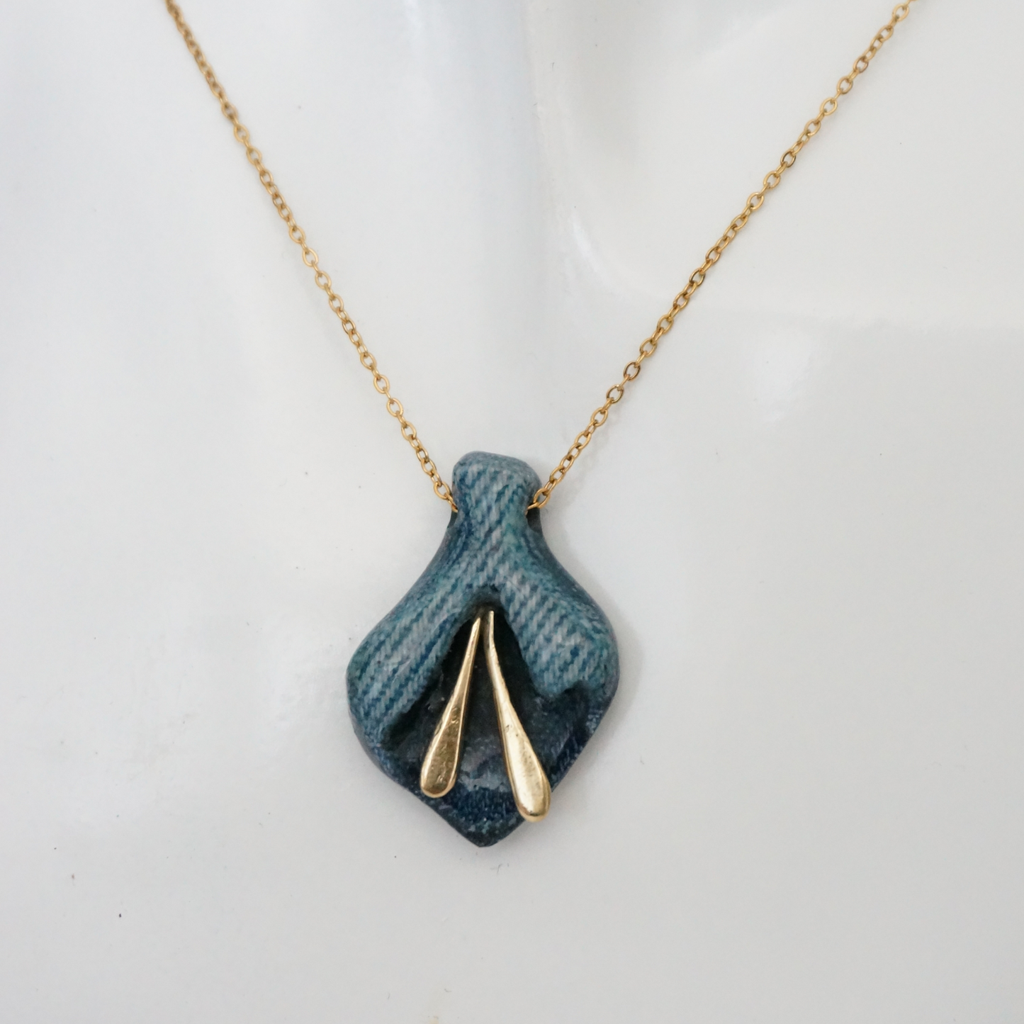 "The Blue Flower" - Denim and Brass Necklace