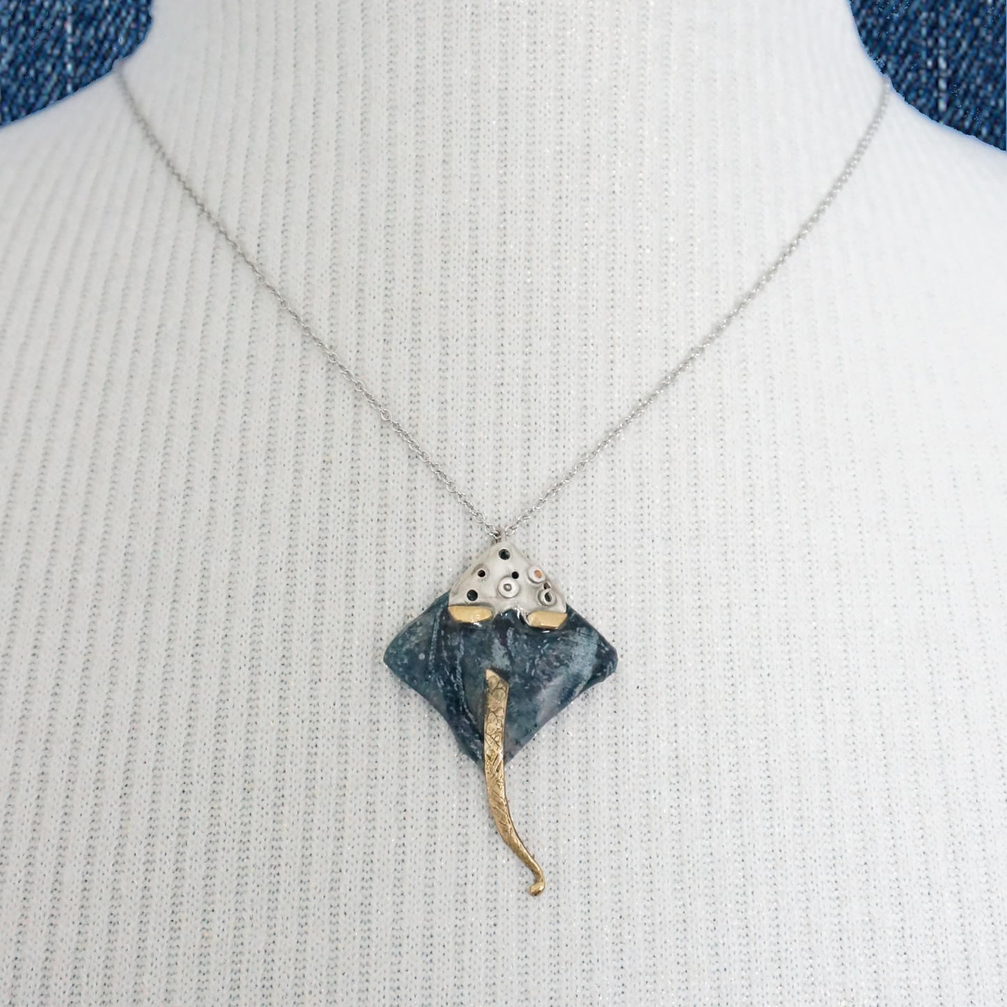 Stingray - Denim Necklace, sterling silver and brass