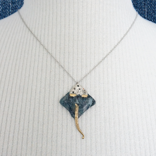 Stingray - Denim Necklace, sterling silver and brass