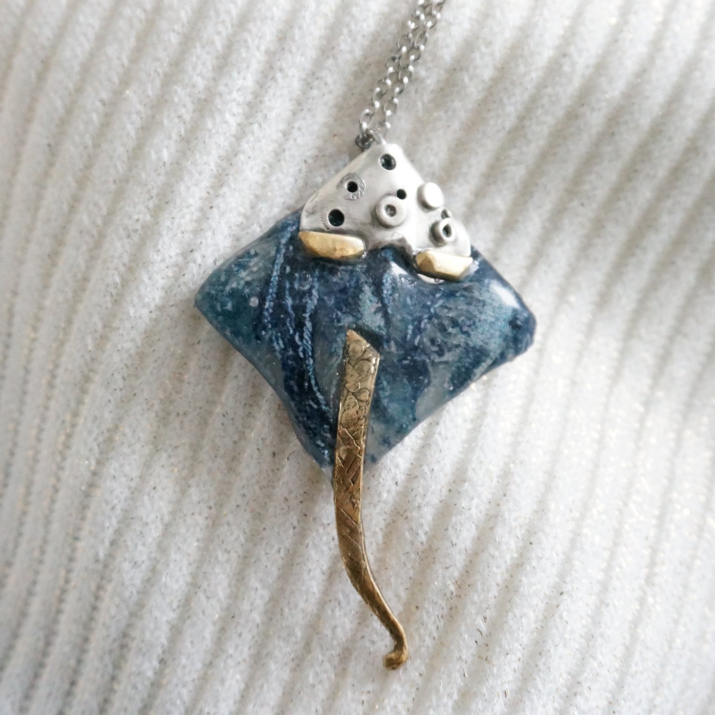 Stingray - Denim Necklace, sterling silver and brass
