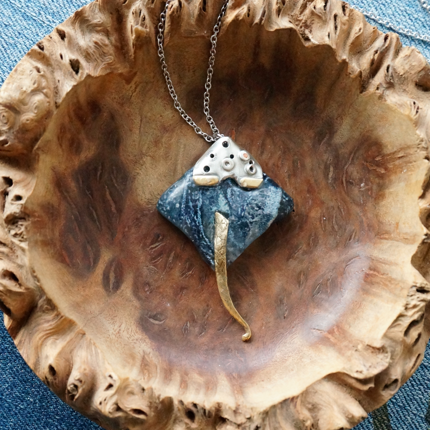 Stingray - Denim Necklace, sterling silver and brass