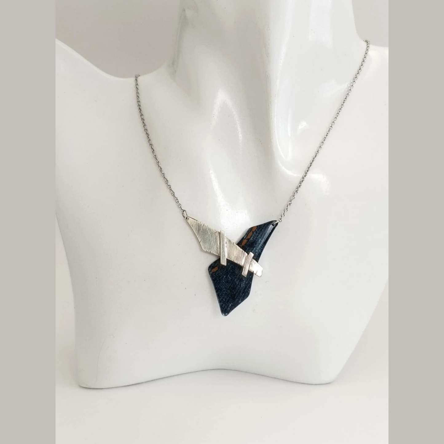 Denim and Sterling Silver Necklace