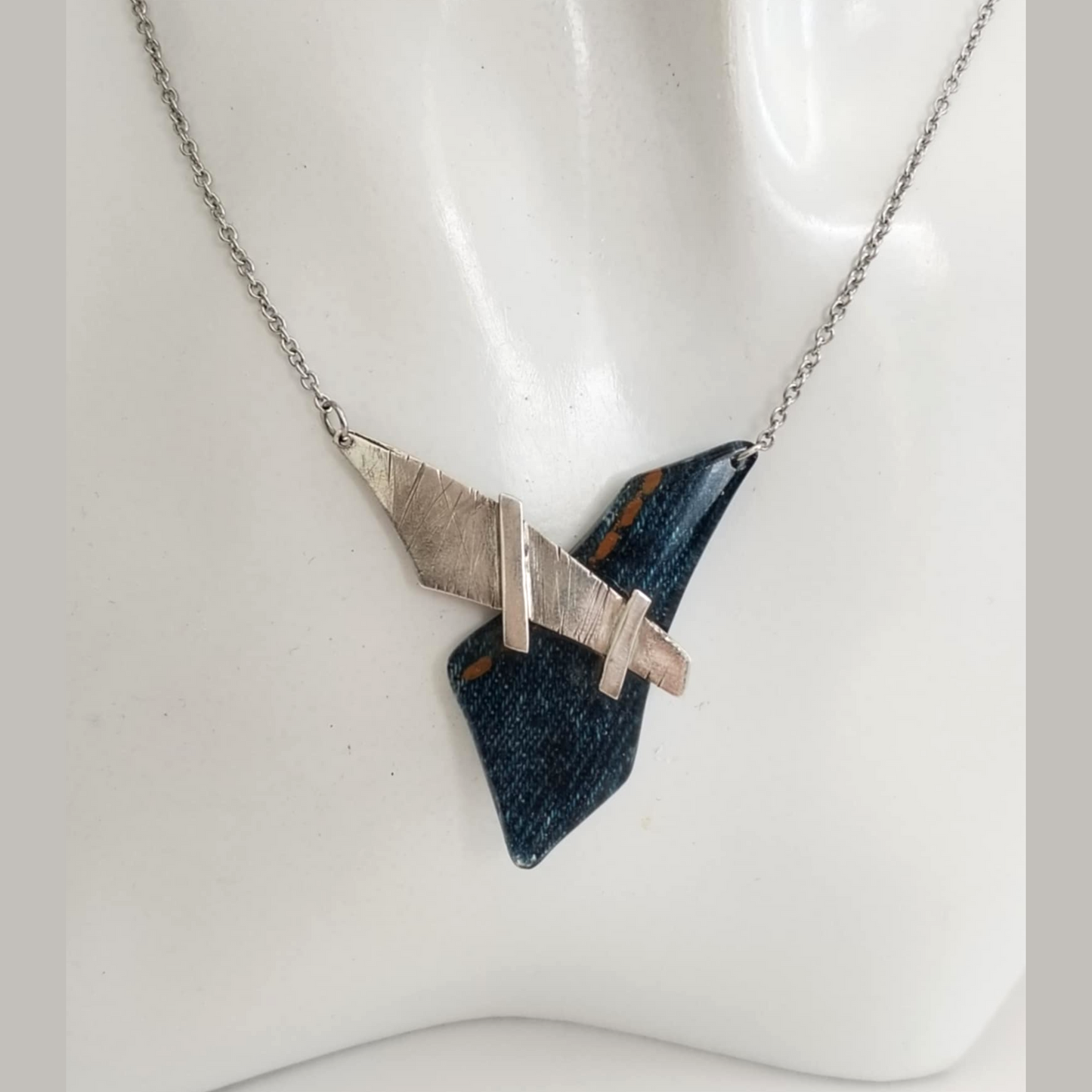 Denim and Sterling Silver Necklace