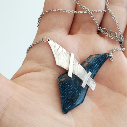 Denim and Sterling Silver Necklace