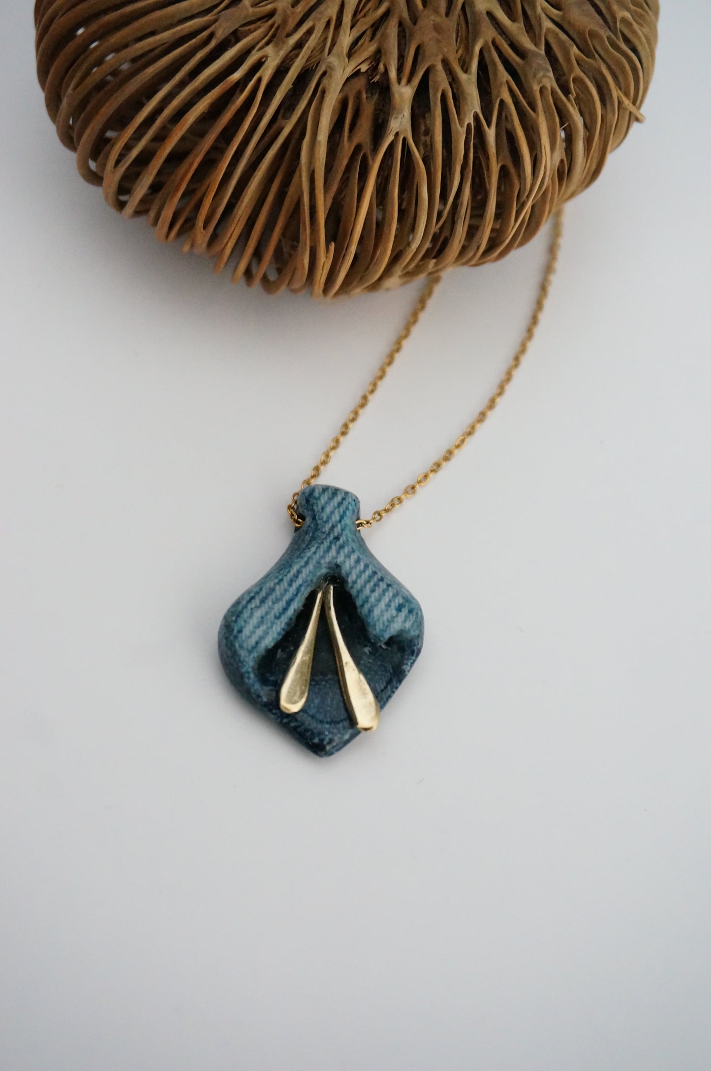 "The Blue Flower" - Denim and Brass Necklace