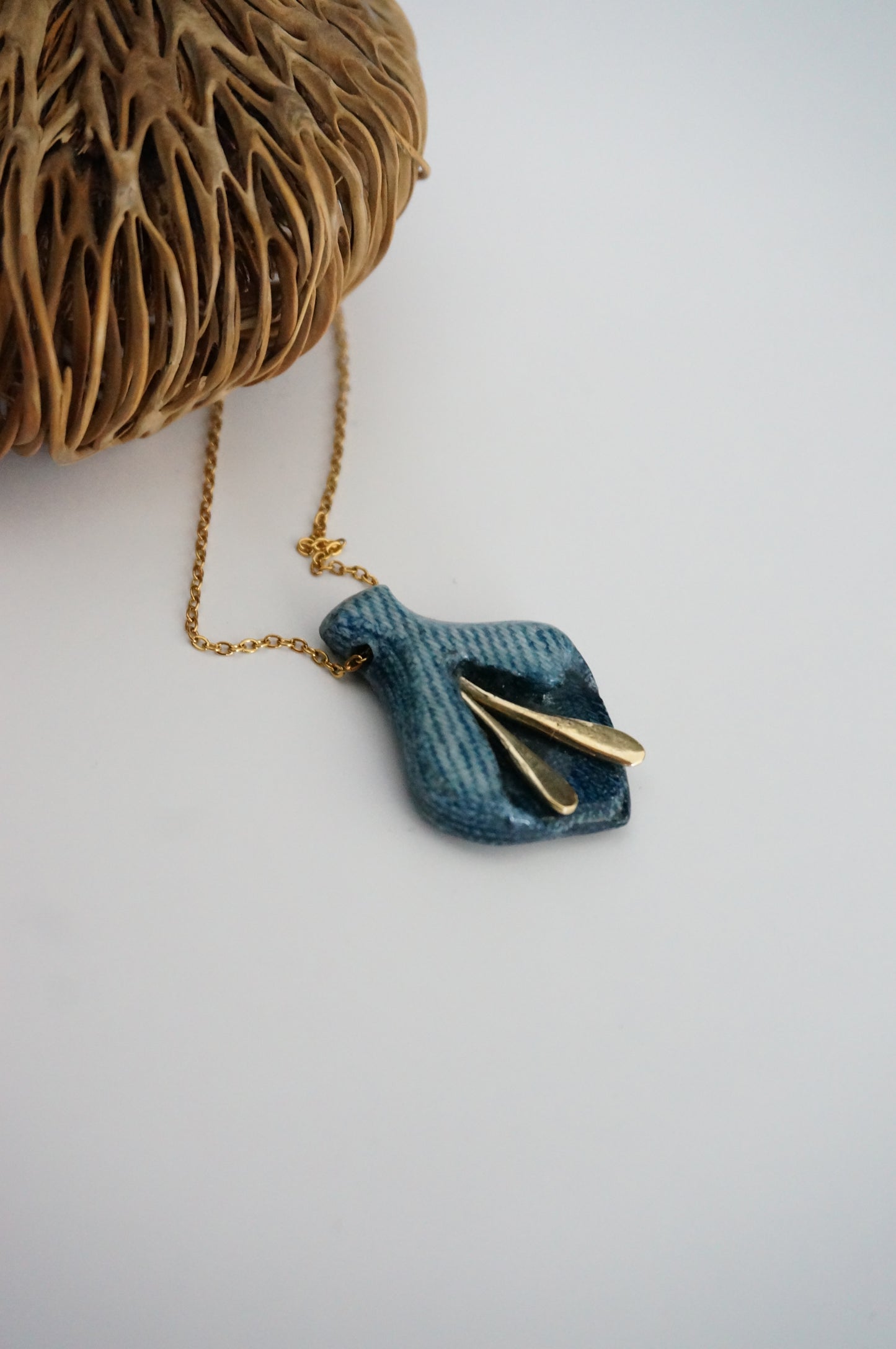 "The Blue Flower" - Denim and Brass Necklace
