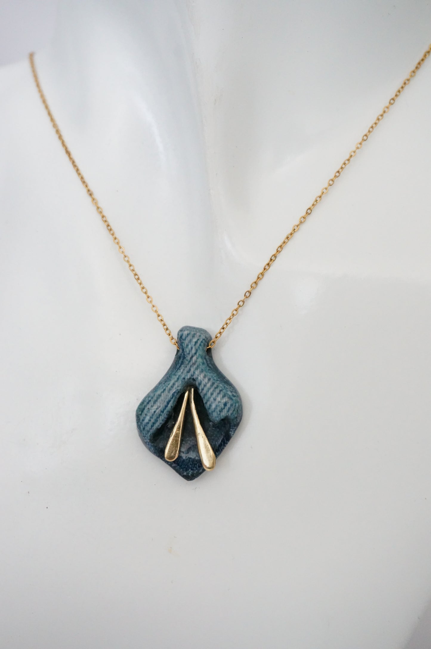 "The Blue Flower" - Denim and Brass Necklace