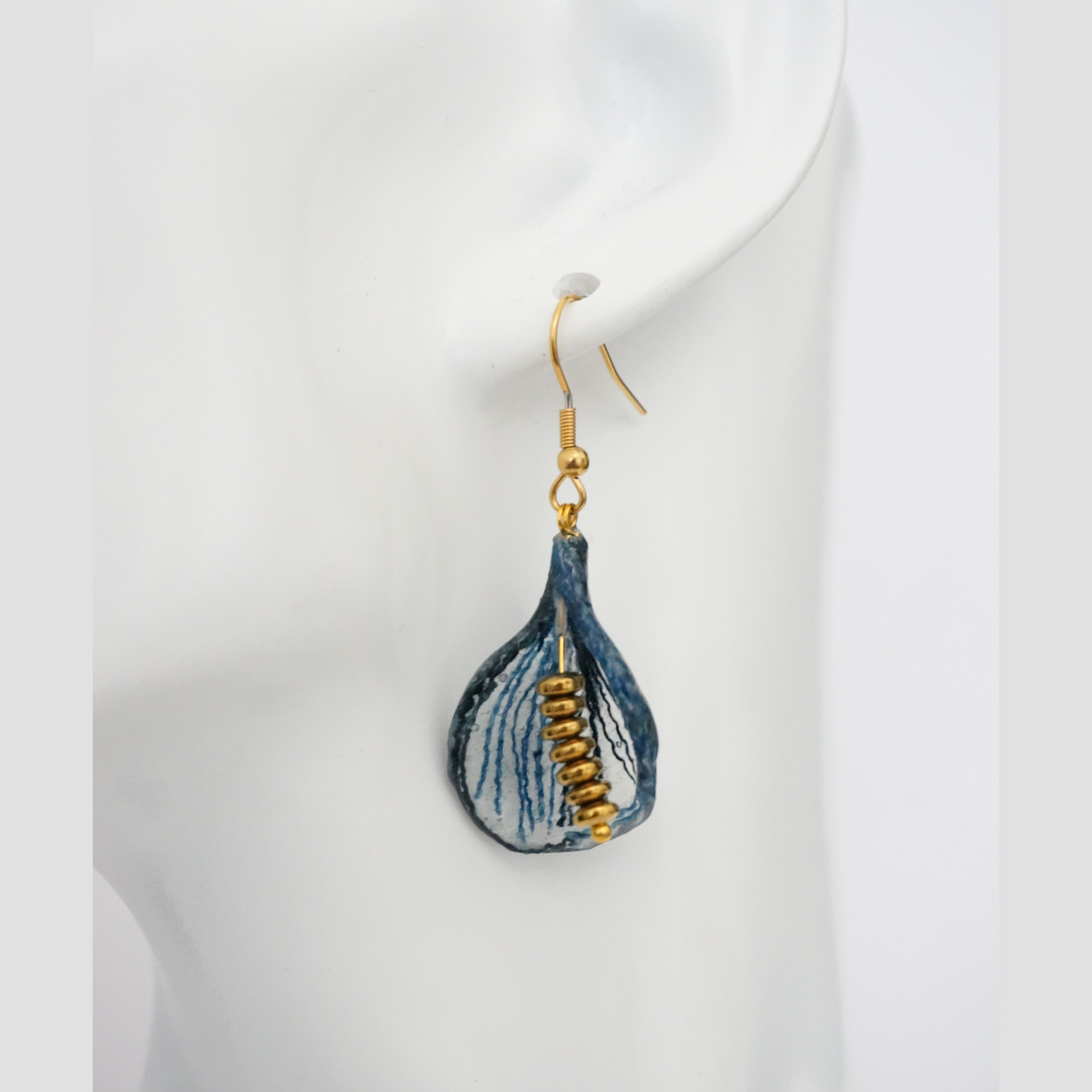Earrings with denim and golden hematite