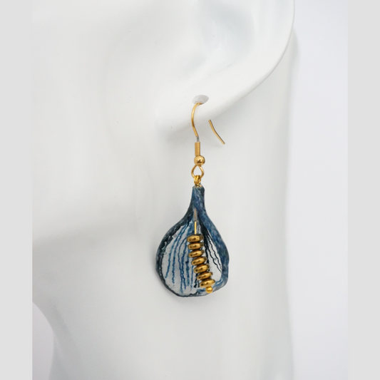 Earrings with denim and golden hematite