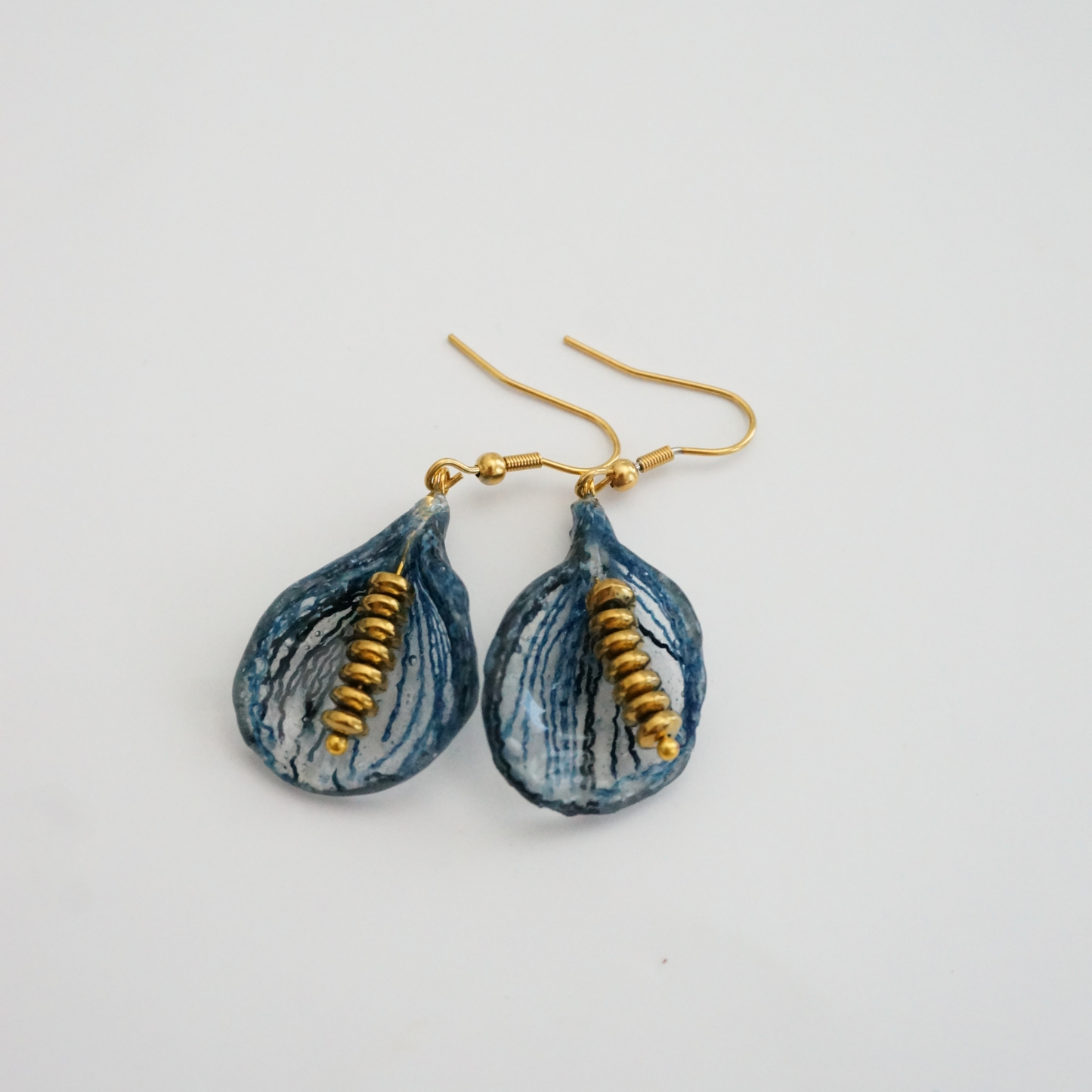 Earrings with denim and golden hematite