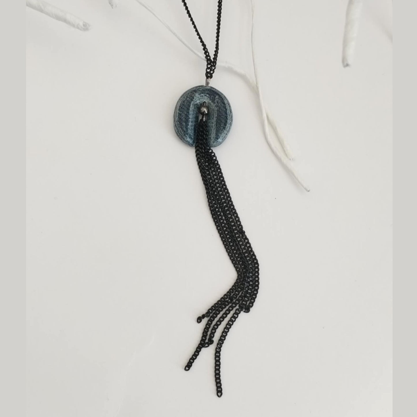 "Circle Stories"5 - Denim Necklace with fringes