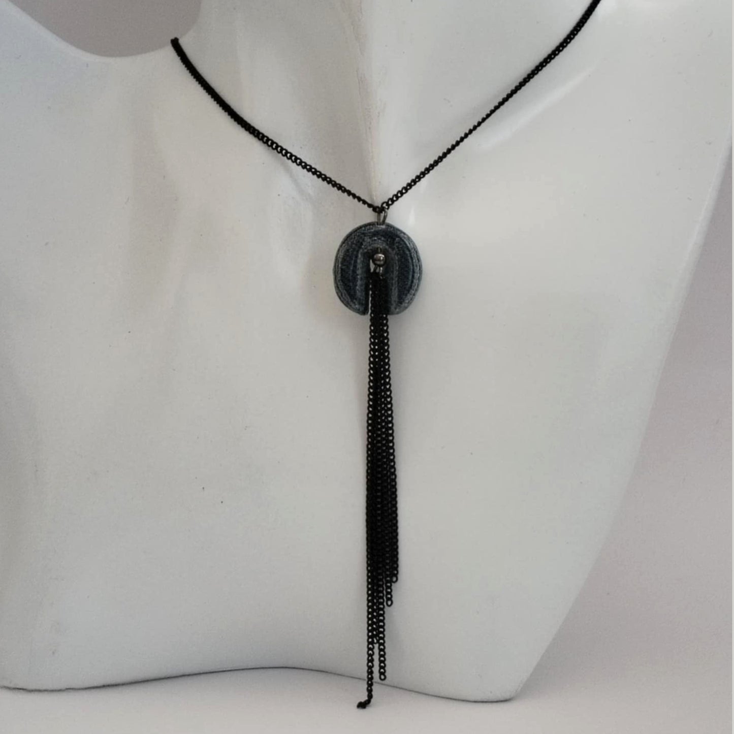 "Circle Stories"5 - Denim Necklace with fringes