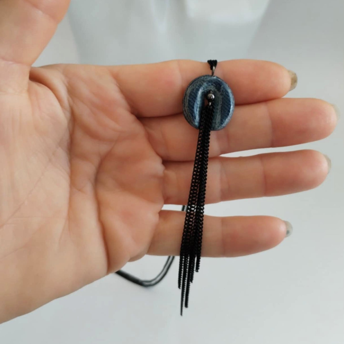 "Circle Stories"5 - Denim Necklace with fringes