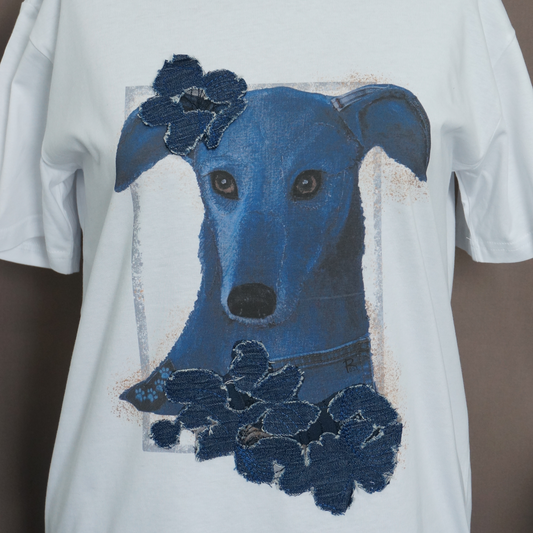 "Greyhound" - Art T-Shirt with Denim Accents