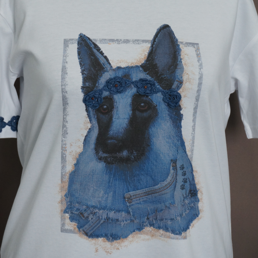 "German Shepherd" - Art T-Shirt with Denim Accents