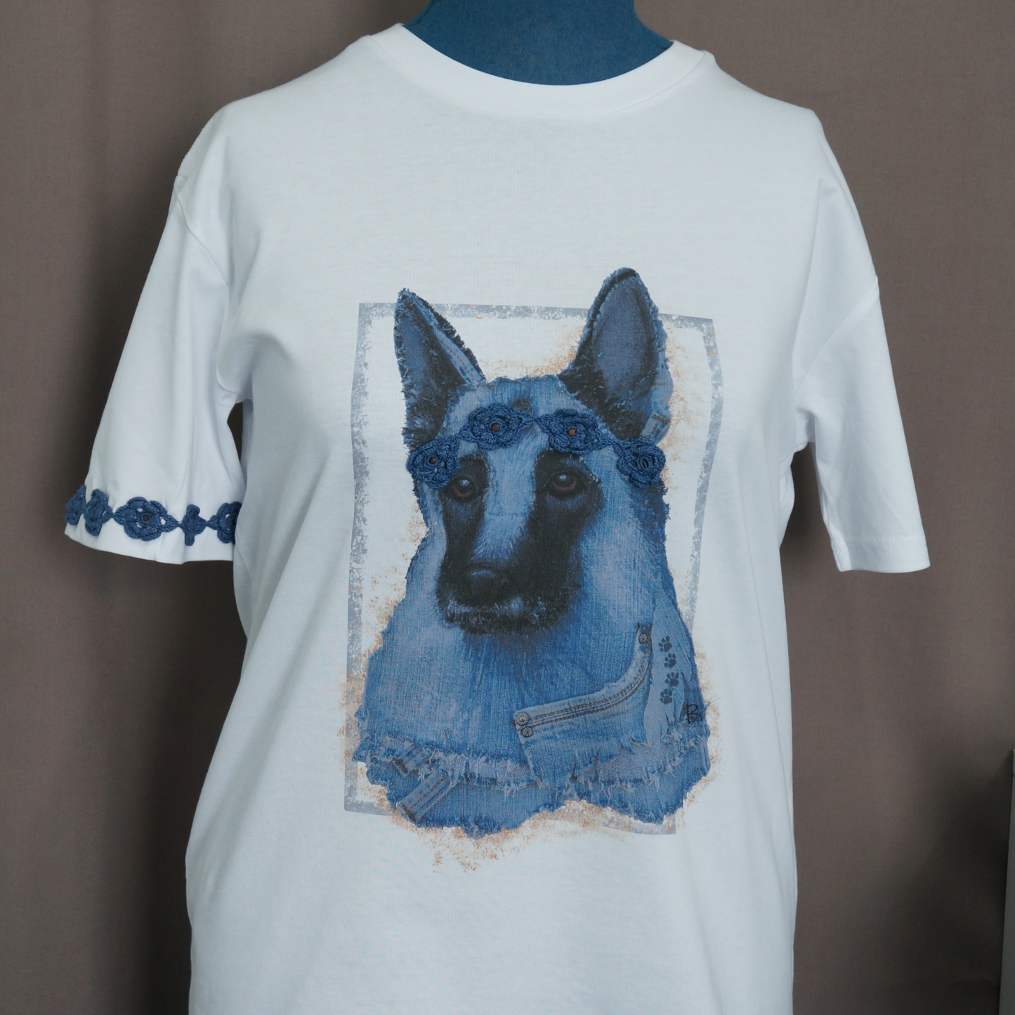 "German Shepherd" - Art T-Shirt with Denim Accents