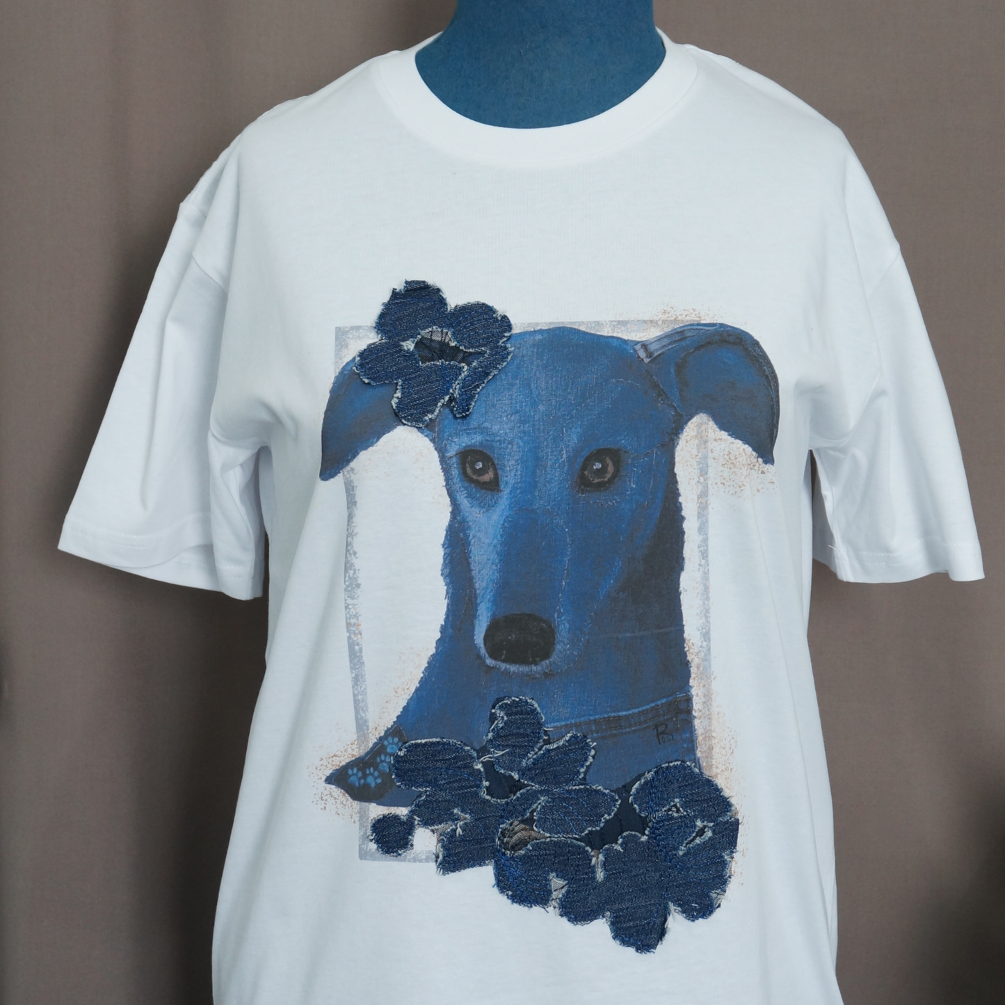 "Greyhound" - Art T-Shirt with Denim Accents