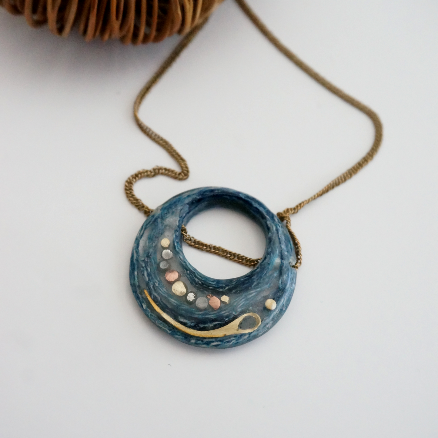 Colors - Denim Necklace with brass, copper and sterling silver