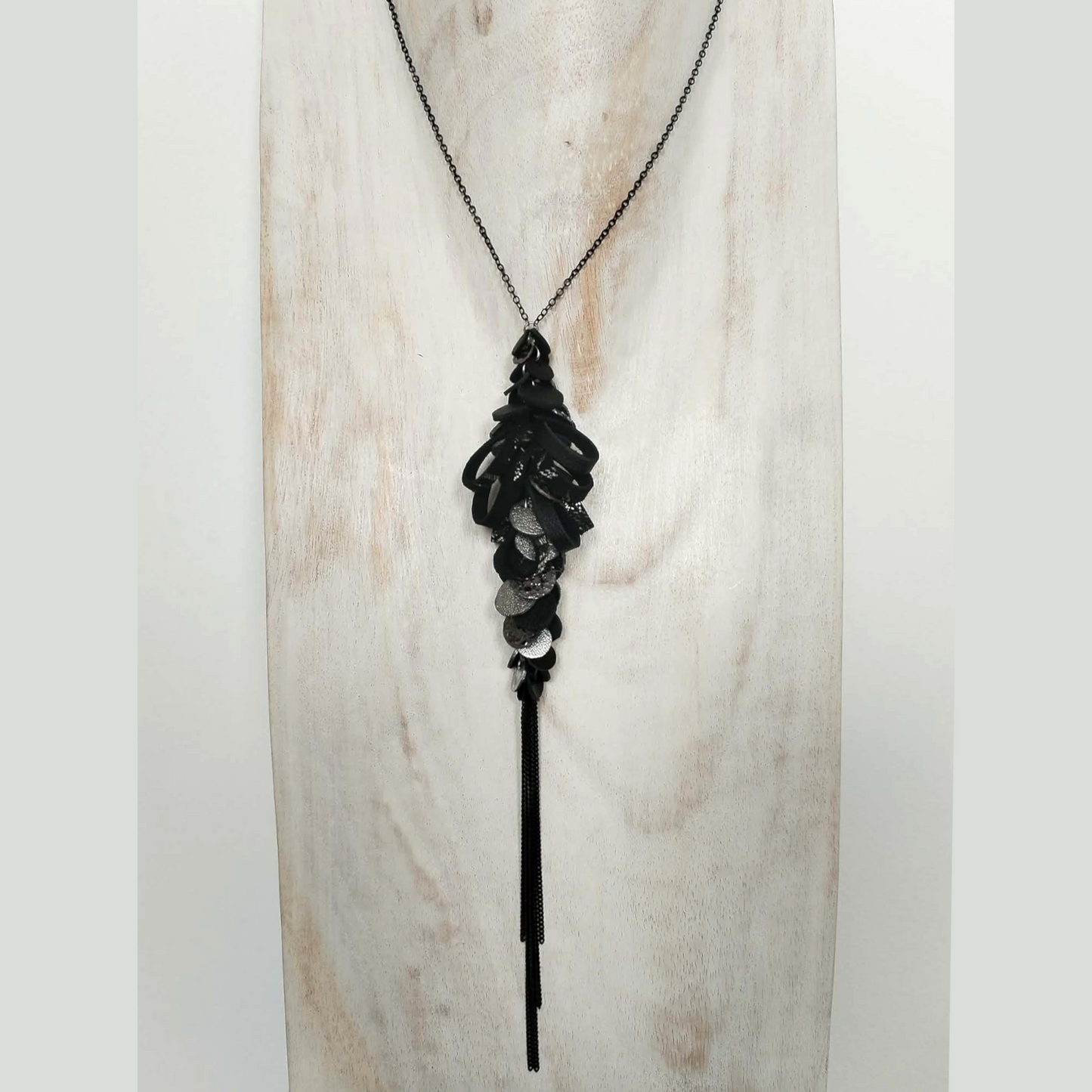 Black and Silver Leather Necklace