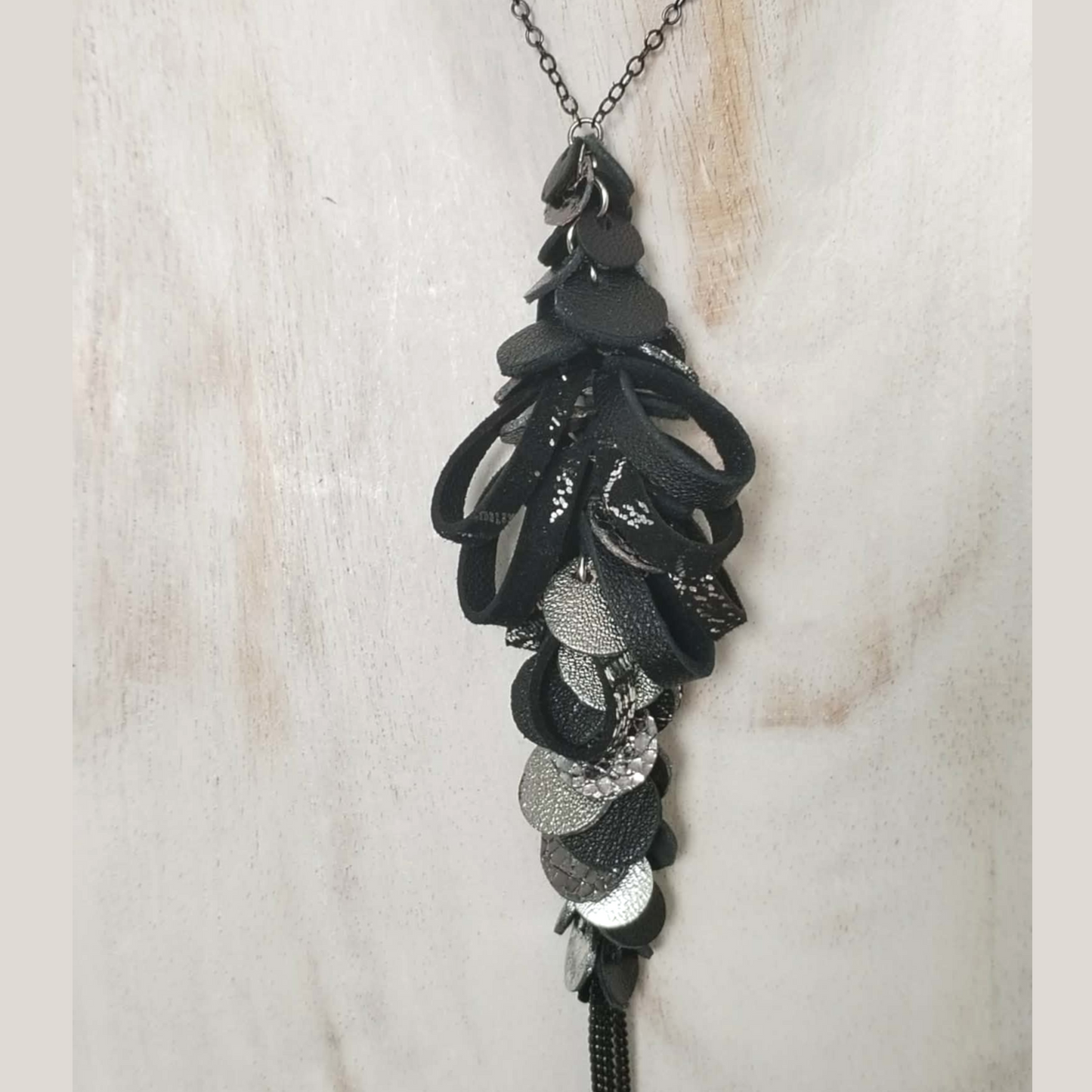 Black and Silver Leather Necklace
