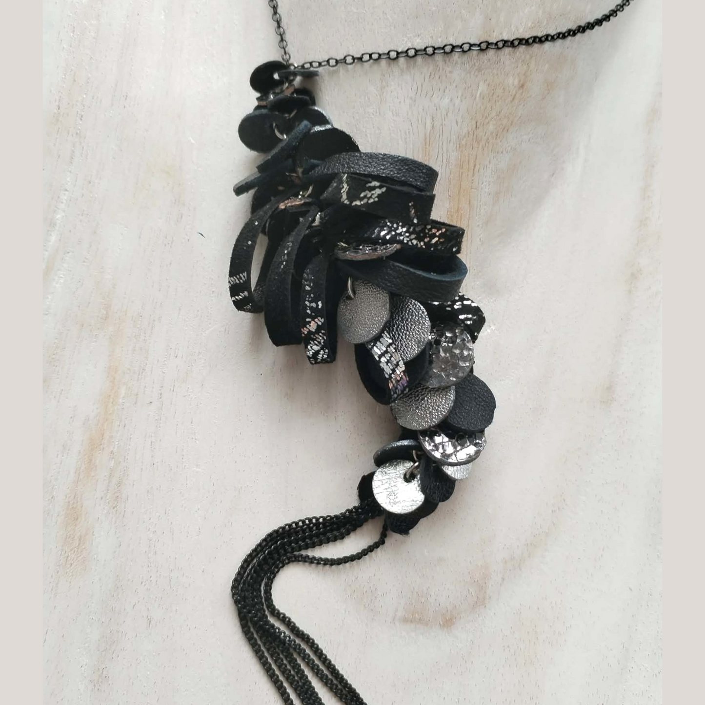Black and Silver Leather Necklace