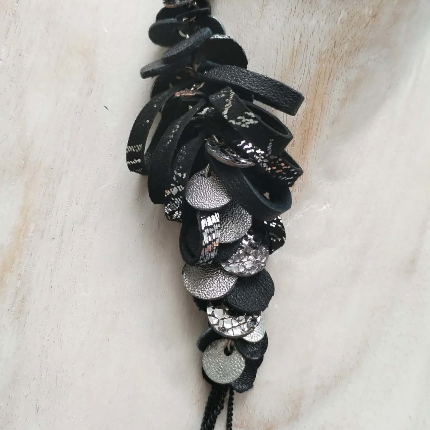 Black and Silver Leather Necklace