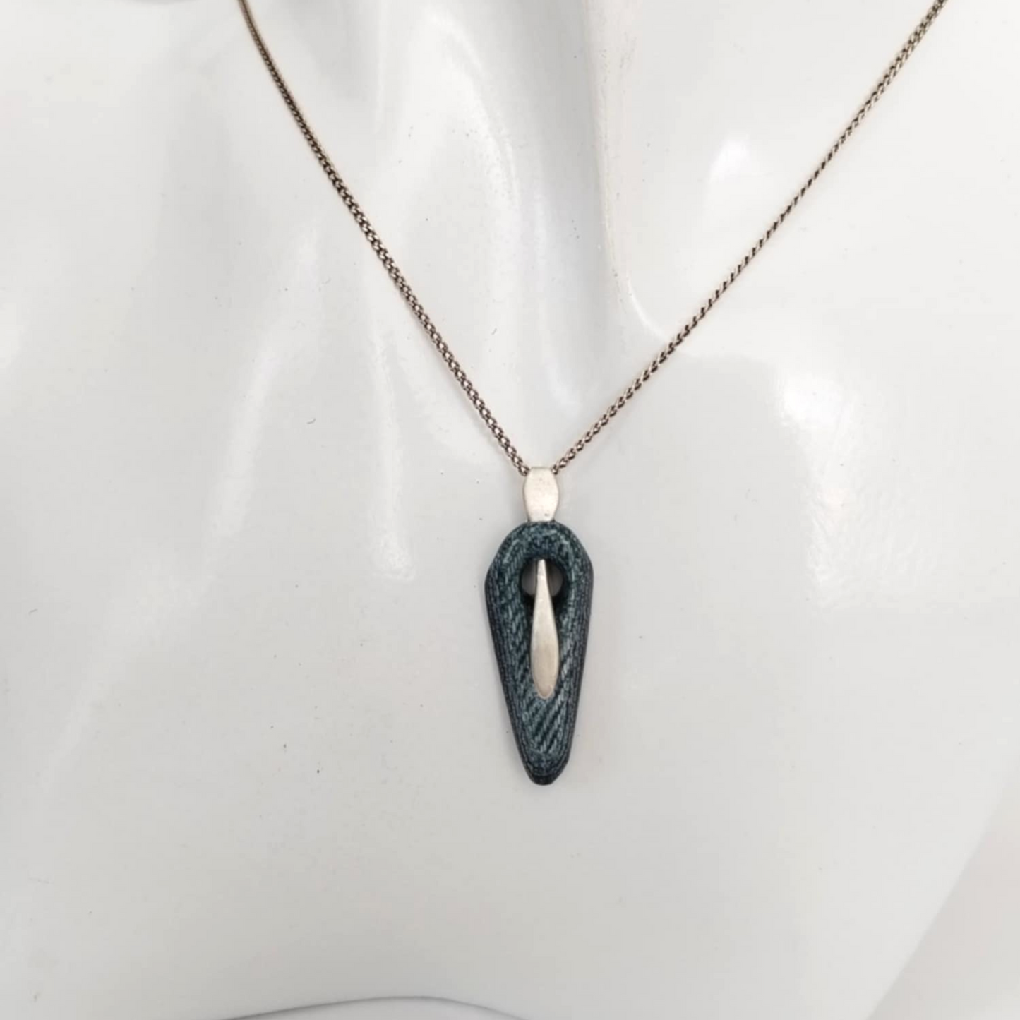 " Silver Drop" - Denim and Sterling Silver Necklace